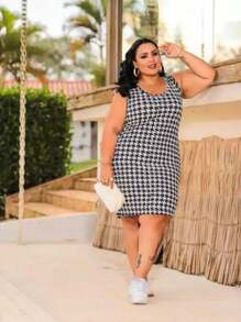 PLUS SIZE VEST DRESS WOMEN'S FASHION - Black and White - View 3