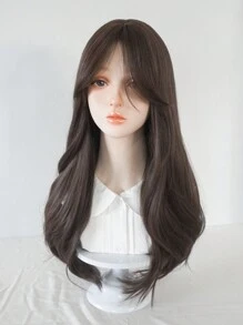 1 Piece Synthetic Heat-Resistant Hairpiece In Linen Brown Curly Long Curly With Center Part Wig , 26 Inches Long, Made From Fiber, Suitable For Daily Use, Natural And Realistic Hairpiece. - Linen Brown - View 7