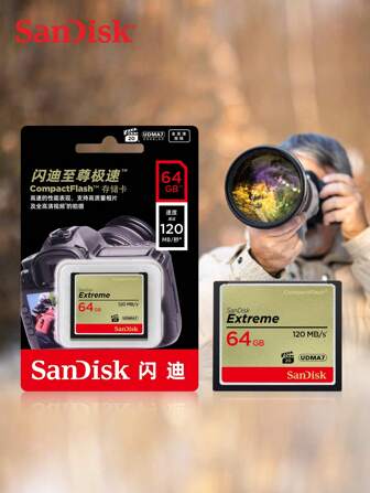  SanDisk CF 卡 Extreme CompactFlash UDMA-7 800X VPG-20 高速存储卡 32GB 64GB 128GB 读取速度 120MB/S U3 卡适用于单反相机 4K 高清视频