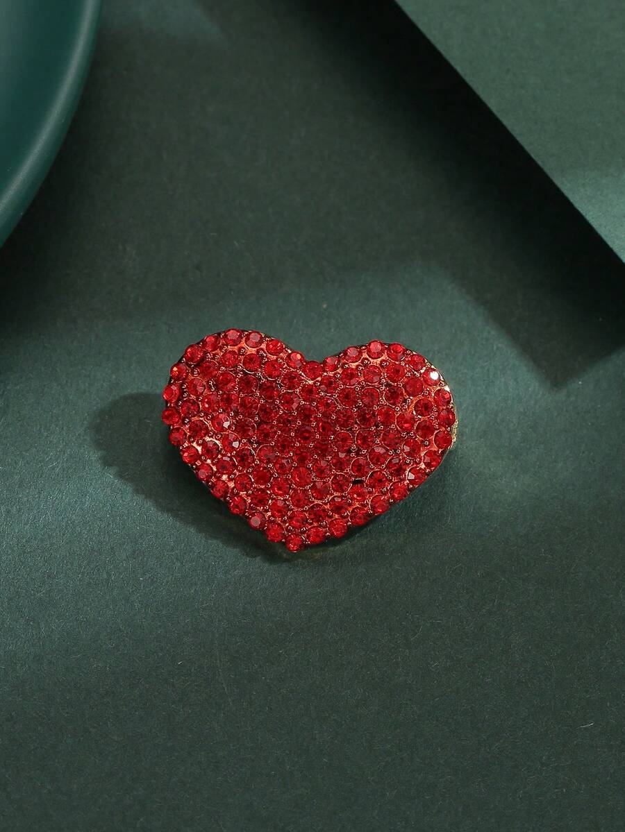 1 pieza Broche con forma de corazón rojo completamente enjoyado con rhinestones, accesorio de moda para ropa de mujer - amar - Ver 1