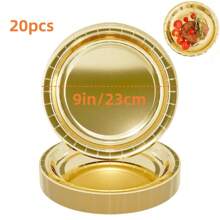 10/20pcs Gold Paper Plates, 7"/9" Foil Gold Disposable Plates, Party Plates Cake Dessert Plates, Tableware Dinnerware Set Supplies For Daily Meals Birthday Baby Shower Holiday Picnic Graduation Wedding Dinner, Christmas Party Christmas Decor Christmas Decorations Christmas Gifts And Decor Decorations S