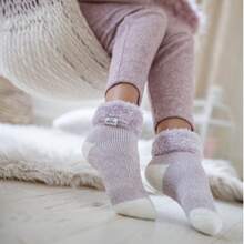 Heat Holders Ladies Ribbed Cuff Thermal Bed Socks For Lounging Around (Cream / Light Pink (S Rib)) - Fast Shipping And Quick Delivery - Pink - View 5