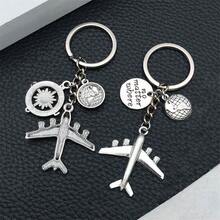 2 piezas Juego de llaveros de aleación de avión de viaje, con Tierra, avión, brújula, timón de ancla, llaveros de aleación de cámara, adecuado para regalo y accesorio - Multicolor - Ver 7