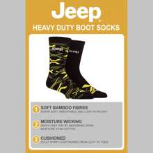 Jeep Breathable Cushioned Bamboo Work Boot Socks - Heavy Duty Knit Ribbed Socks (Black / Yellow) - Fast Shipping And Quick Delivery - Black - View 4