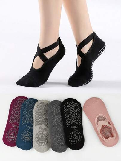 Calcetines de yoga de rizo antideslizante con banda para mujeres, adecuados para baile y pilates