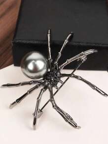 1pc Retro Black Spider Design Crystal Brooch, Fashionable Metal Lapel Pin For Women, Wholesale Halloween Accessories