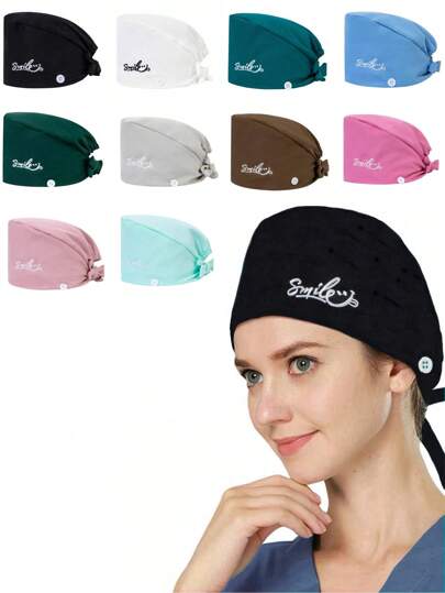 1pc Premium Embroidered "Smile" Design Work Cap For Women, Suitable For Nurses, Beauticians, Cleaners And Other Medical/Household Service Providers Halloween