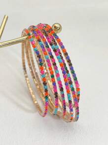 6pcs/Set Acrylic Rhinestone Candy-Colored Women Elastic Bracelets, Fashion Accessory For Party, Holiday, Spring