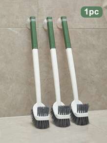 1pc Green Pp Long-Handle Toilet Brush With Suction Cup, Wall-Mounted Without Drilling, Double-Sided Bendable Head For Easy Cleaning Of Corners, Suitable For Toilets, Floor Drains, Bathroom Bathroom Decor Summer