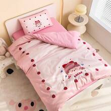 3pcs Bedding Set, Cute Strawberry Printed Pink Duvet Cover, Baby Nursery Nap Mat Bedding For Girls, Suitable For Children, All Season (Includes 1 Duvet Cover, 1 Mattress Cover, 1 Pillow Case, No Filler) - Multicolor - View 6