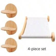 4 件壁挂式猫爬架、猫梯和吊床、室内猫家具栖木，用于玩耍、攀爬和休息，最大承重 12 公斤/26 磅 - 杏色 - 查看 4