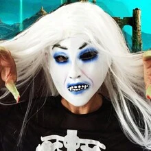 Halloween Blue-White Ghost Horror Mask For Party, Performance Costume Prop - White - View 1