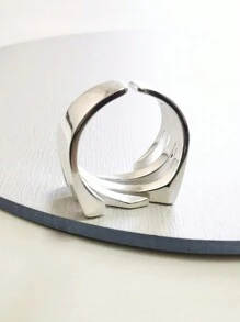1pc Fashionable Minimalist Square Hollow Adjustable Ring For Women - Silver - View 3