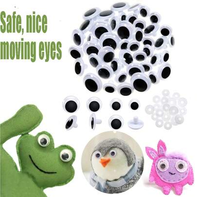 10个螺纹树脂活动眼珠，PVC黑白旋转眼珠，360度可旋转卡通眼球DIY配件，小型人偶眼珠，带安全环的工艺眼珠，适用于毛绒玩具、钩编、编织、动物眼珠制作、鼻垫配件套装、DIY手工材料