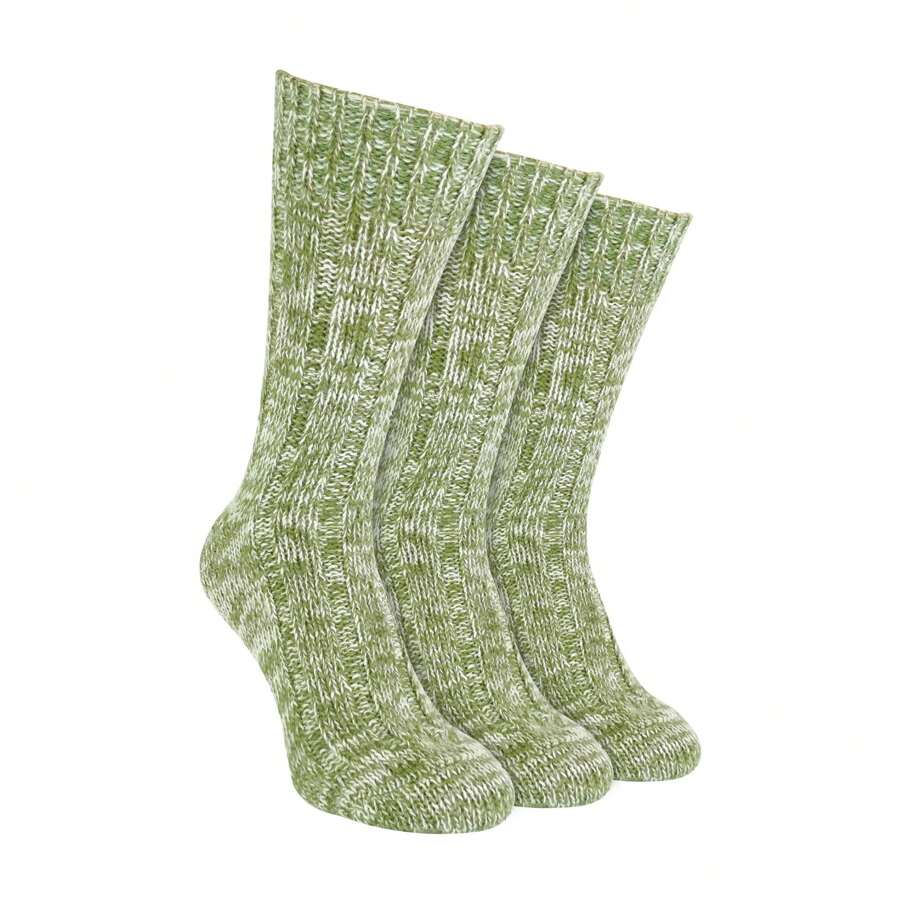 Sock Snob 3 Pack Mens Warm 100% Wool Ribbed Socks With Reinforced Heel And Toe (Khaki) - Fast Shipping And Quick Delivery - Green - View 1