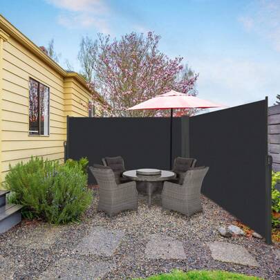 VA-Cerulean Double Side Awning Extendable Made Of Aluminum One-Sided Wall Awning Side Roller Blind Awning With Automatic Retraction Function Sun Protection Privacy Screen For Balcony Terrace Garden, 160x600cm/180x600cm/200x600cm, Light Gray/Anthracite