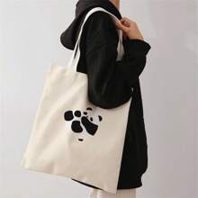1pc Panda Print Shoulder Tote, Soft Foldable Large Capacity For Books, Groceries & Daily Use. Cute For Students & Women, Great Daily Bag Or Gift - Multicolor - View 8
