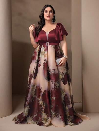 Vestido de dama de honor de talla grande de gasa con estampado floral