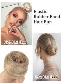 Blonde Straight Hair Buns Synthetic Chignon Extensions Elastic Band Updo Hair Bun Hairpieces Scrunchie  Wrap Donut Chignon Hair Accessories - Linen Gold - View 5