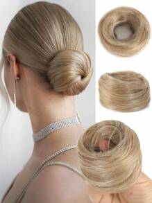 Blonde Straight Hair Buns Synthetic Chignon Extensions Elastic Band Updo Hair Bun Hairpieces Scrunchie  Wrap Donut Chignon Hair Accessories - Linen Gold - View 2