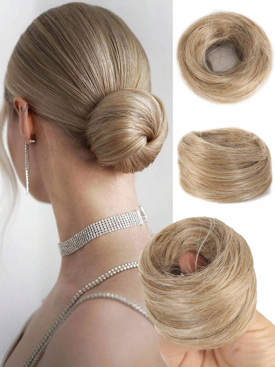Blonde Straight Hair Buns Synthetic Chignon Extensions Elastic Band Updo Hair Bun Hairpieces Scrunchie  Wrap Donut Chignon Hair Accessories