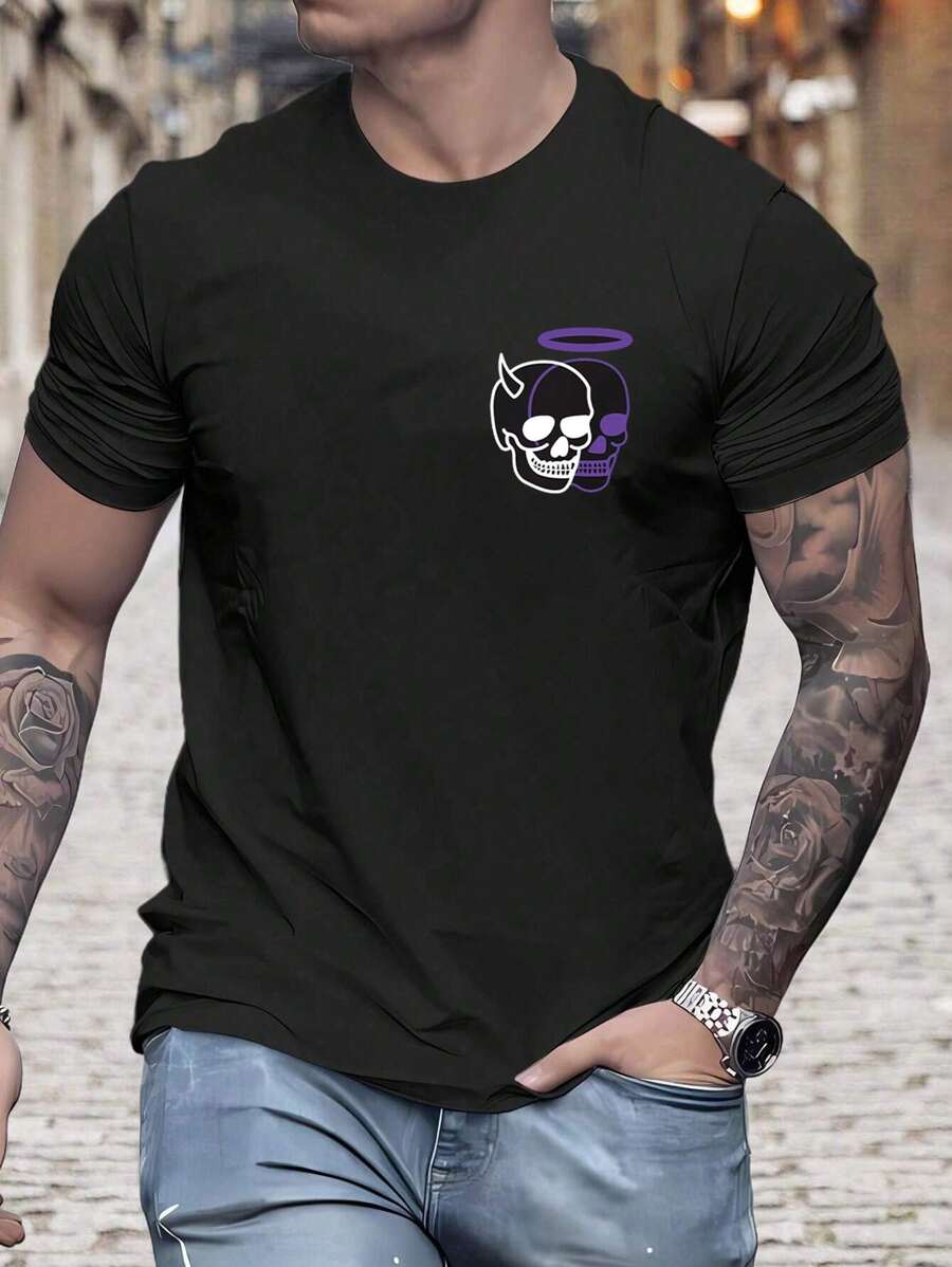 MURAMASA Camiseta Gráfica Esqueleto Para Hombre - Negro - Ver 1