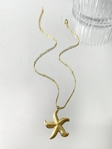 Monlansher 1pc Women Stainless Steel Beaded Necklace With Seashell, Starfish & Conch Pendants, Casual Ocean-Inspired Style, Fashion Layered Lightweight Luxury Everyday Wear