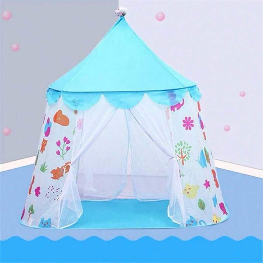 Carpa con Diseño Portatil y Plegable, Estampado de Animalitos,tienda de campaña de yurta para niños, juguetes para interiores y exteriores para niños y niñas - Azul - Ver 1