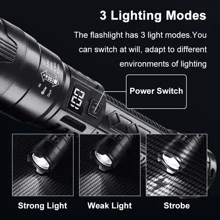 1pc High Power Super Bright LED Flashlight, USB Rechargeable, Tactical Flashlight With LCD Battery Level Display, Waterproof, Built-In Battery, For Outdoor Patrol, Camping Emergency, Camping Accessories - As Shown In the Figure - View 5