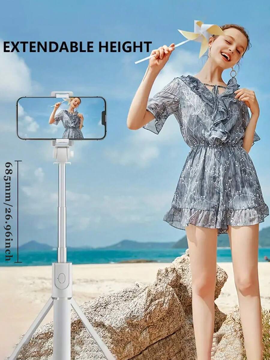 Foldable Mini Selfie Stick Bluetooth Extended AntiShake Light Mobile