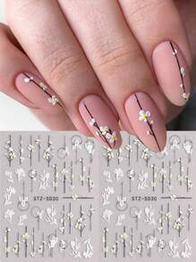 简约花朵3D美甲贴纸 小白镂空芙蓉花凝胶指甲油贴纸滑块 DIY美甲装饰配件 美甲用品 - 彩色 - 查看 2