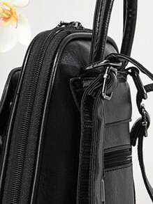 2024新款高端背包，小众百搭时尚休闲旅行包，大容量复古女士通勤背包，油蜡皮书包 - 黑色 - 查看 10