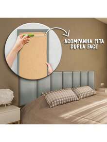 Modular Adhesive Headboard For Double Bed Complete With 7 Modules 1.40x0.60cm Upholstered And Suede Fabric Various Colors Install Without Hole MODULAR CLOUD - 鏽棕色 - 查看 3