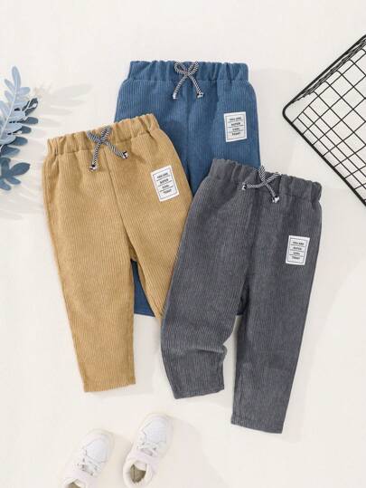 Baby Boy 3pcs Multi-Color Ribbon Decor Corduroy Casual Pants, Spring Autumn Winter