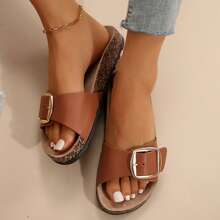 Big Buckle Sandals Women,Summer Beach Essentials - Stylish And Comfortable Women's Sandals Women's Slide Sandals With Memory Cork Footbeds. - 棕色 - 查看 4