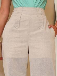 Elegant Pantaloon Linen Pants With Lapel Detail - 米色 - 查看 5