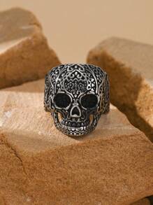 1pc Stainless Steel Retro Engraved Gothic Skull Head Pattern Men's Rings Hip Hop Jewelry - Ring - View 3