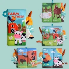 Libro de tela masticable con cola para bebé, juguete de dentición para educación temprana