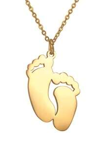 Collier pendentif avec nom de bébé personnalisé en acier inoxydable gravé au laser, bijou minimaliste lisse en forme de pied pour la Saint-Valentin