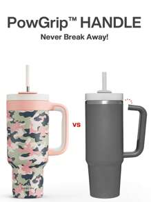 Vaso térmico de 40 Oz/1.2L con estampado de camuflaje y asa, tapa con pajita y boquilla de 2 en 1, a prueba de fugas, apto para lavavajillas, taza de viaje de acero inoxidable aislada, mantiene frío durante 34 horas, cabe en el portavasos del coche (Salpicado de rosa)