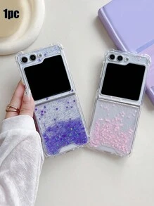 1pc New Pink Gradient Sequins Flowing Sand Design Phone Case Compatible With Galaxy Z Flip3/Z Flip4/Z Flip5/Z Flip6/Z (The Color Of The Phone Case May Vary From Different Angles) Waterproof Shockproof Anti-Fall Scratch Resistant - Pink - View 6