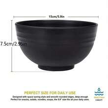 2/6入組中式拉麵碗,加厚大碗防掉落沙拉碗,商用黑色碗,適用於烏冬亞洲麵條義大利麵,輕量,耐用,耐高溫,易清洗 - 黑色 - 查看 7