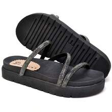 Kit 02 Pairs Papete Women's Sandal Flat Flat Straps With Glitter Rhinestones Summer Launch - 金色/黑色 - 查看 2