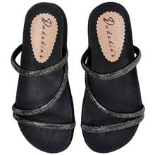Kit 02 Pairs Papete Women's Sandal Flat Flat Straps With Glitter Rhinestones Summer Launch - 金色/黑色 - 查看 5