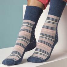 Gentle Grip 6 Pack Ladies Non Elastic Loose Top Patterned Cotton Rich Socks (SOLRH206) - Fast Shipping And Quick Delivery - Black - View 5