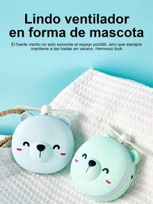 3 en 1 Espejo de maquillaje de cerdo rosa Ventilador de retención portátil Cargador USB Ventilador pequeño con luz de relleno LED Espejo de belleza Espejo portátil para estudiantes Espejo de luz de relleno Lindo regalo de cumpleaños - Verde - Ver 1
