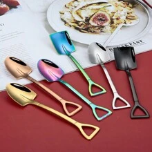 2/4/6/12PCS Shovel Spoons Stainless Steel Spoon, Colorful Ice Cream Scoop, Reusable Spoon, Dessert Scoop, Mini Coffee Spoons, Small Spoons For Dessert,Tea, Appetizer, Home Kitchen Party Restaurant Party Supplies,School Supplies