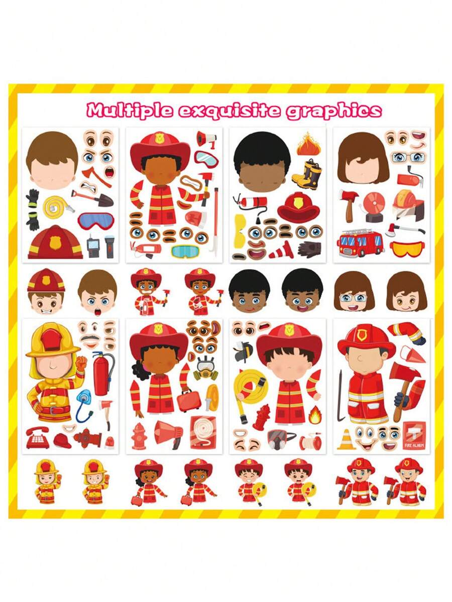 8  Sheets Firefighter Cartoon Stickers Firefighter Fire Truck Party Handicraft Stickers - Firefighter Stickers - View 1