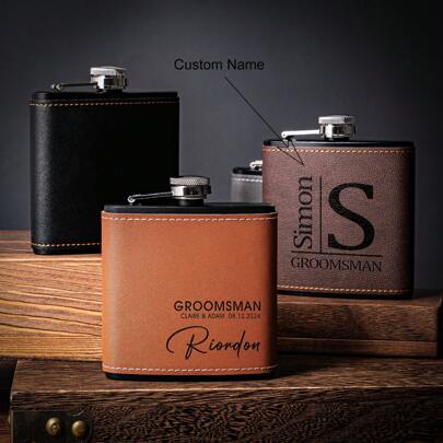 Petaca de cuero personalizada, petaca para padrinos de boda, petaca grabada, petaca de cadera, petaca personalizada, petaca monogramada, petaca para padrinos de boda, 1 pieza multifuncional, exquisita, de alta calidad, vintage personalizada, única, regalo ideal para él, ella, novio, novia, papá, mamá, familia, amigos, mascotas para aniversarios, San Valentín, Día de la Madre, cumpleaños, Día de la Juventud, Día del Padre, graduación, bodas, inauguración de la casa, comedor, oficina, sala de té, hogar, ambiente cálido, renovación otoñal del hogar, diseño elegante