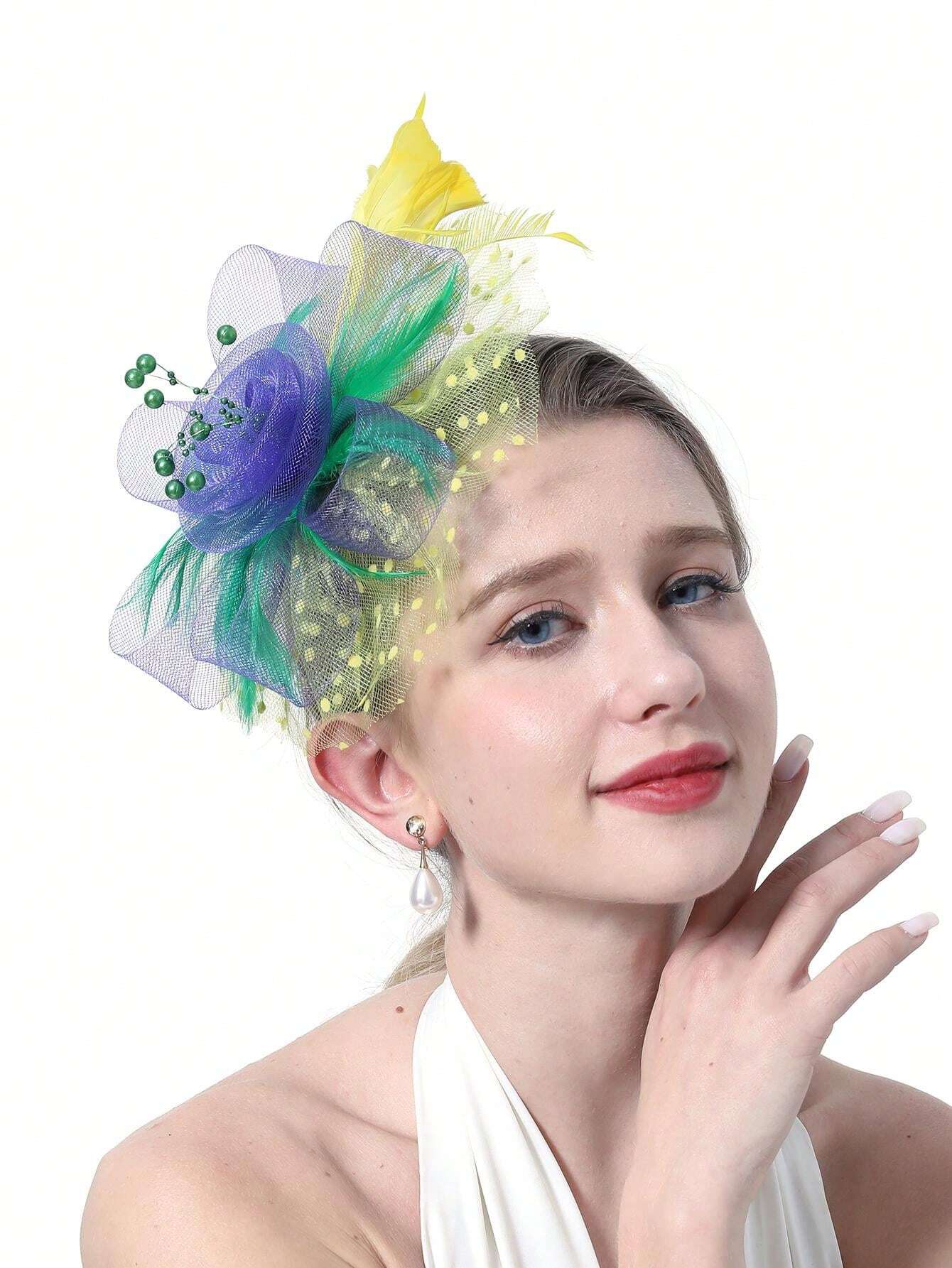 1 Pc Fascinators Hat For Women Tea Party Headband Mesh Ribbons Feather